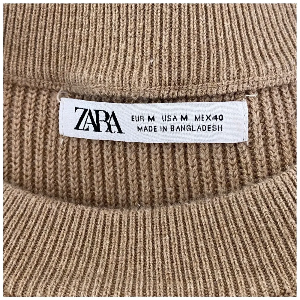 Zara Sweater Mens Medium Tan Ribbed Knit Crew Neck Raglan Minimalist Basic